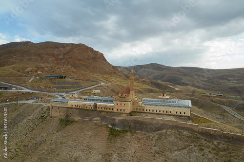 Aerial Drone View of Ishak Pasha Palace, Dogubayazit, Agri, Turkey. photo