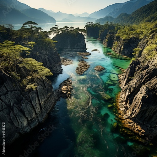 aerial view of the river in the canyon