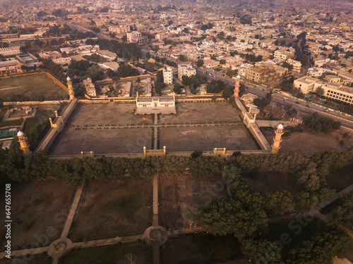 Aerial view of lonely Mosque in Hyderabad, Sindh, Pakistan.