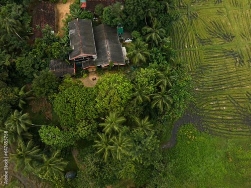 Aerial view of Hotel and fields close to Mathugama, Sri Lanka. photo