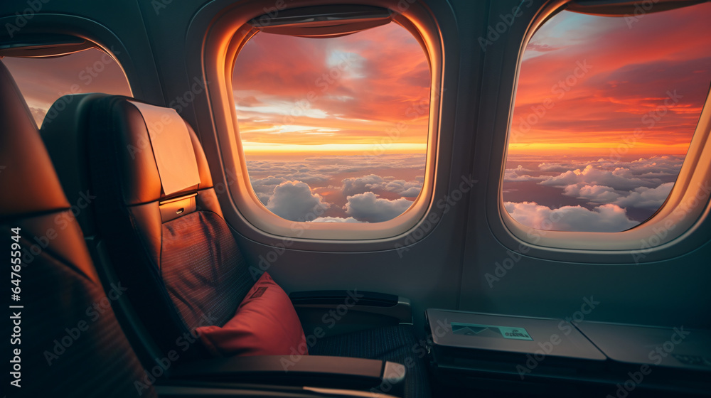 A view of a sunset from an airplane window