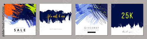 Grunge artistic square templates. Suitable for poster, greeting and business card, invitation, flyer, banner, brochure, email header, post in social networks, advertising, events and page cover.