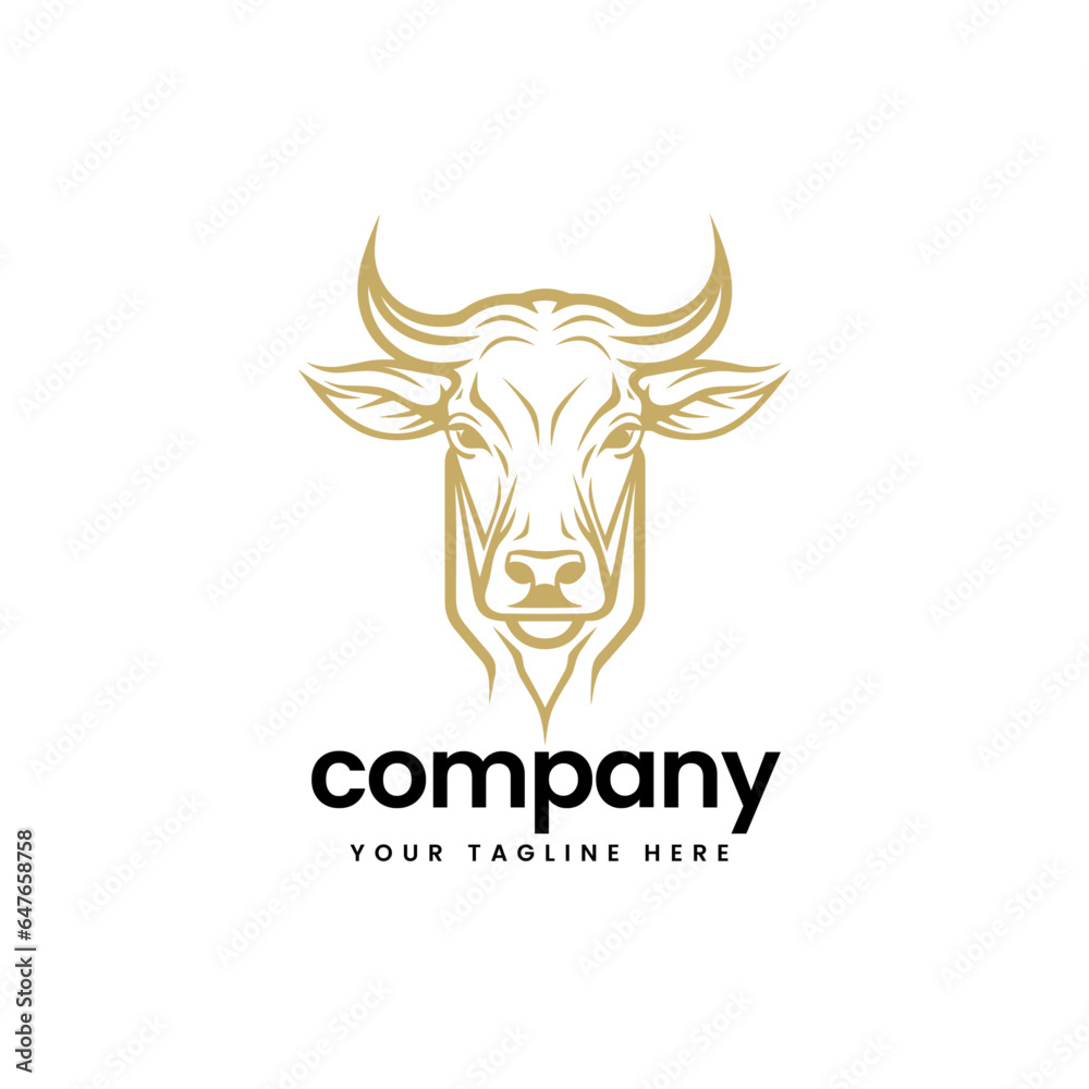 Obraz premium head of buffalo cow cart bull cattle dairy farm pet mascot emblem sports logo illustration icon flat t shirt design