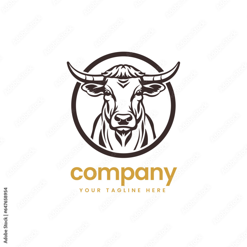 Fototapeta premium illustration head of buffalo cow cart bull cattle dairy farm pet mascot emblem sports logo illustration icon flat t shirt design