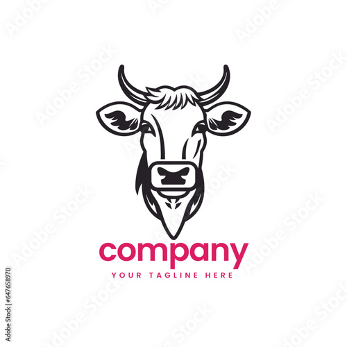 line art head buffalo cow cart bull cattle dairy farm pet mascot emblem sports logo illustration icon flat t shirt design