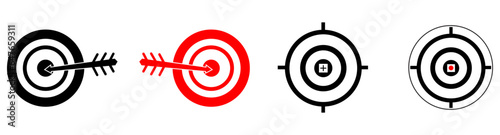target icon sets. Set of Aim, Target and Goal icons. Editable line vector. Symbol of a gun sight, purpose with a red arrow in the middle. Group pictogram.