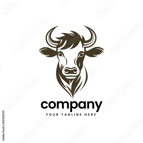 abstract head of buffalo cow cart bull cattle dairy farm pet mascot emblem sports logo illustration icon flat t shirt design