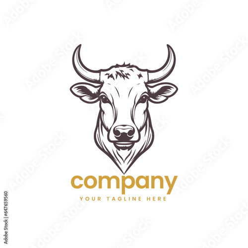 head of buffalo cow cart bull cattle dairy farm pet mascot emblem sports logo illustration icon flat t shirt design