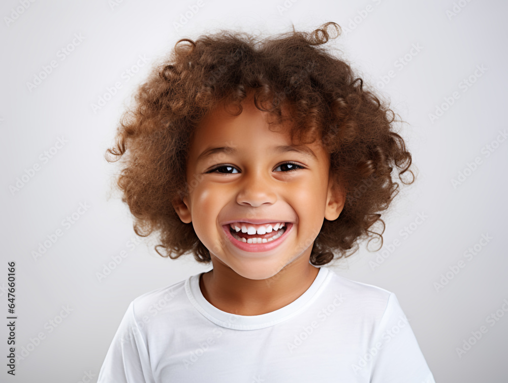 A close-up photo portrait of a smiling little boy, generated by AI A close-up photo portrait of a smiling little boy, generated by AI