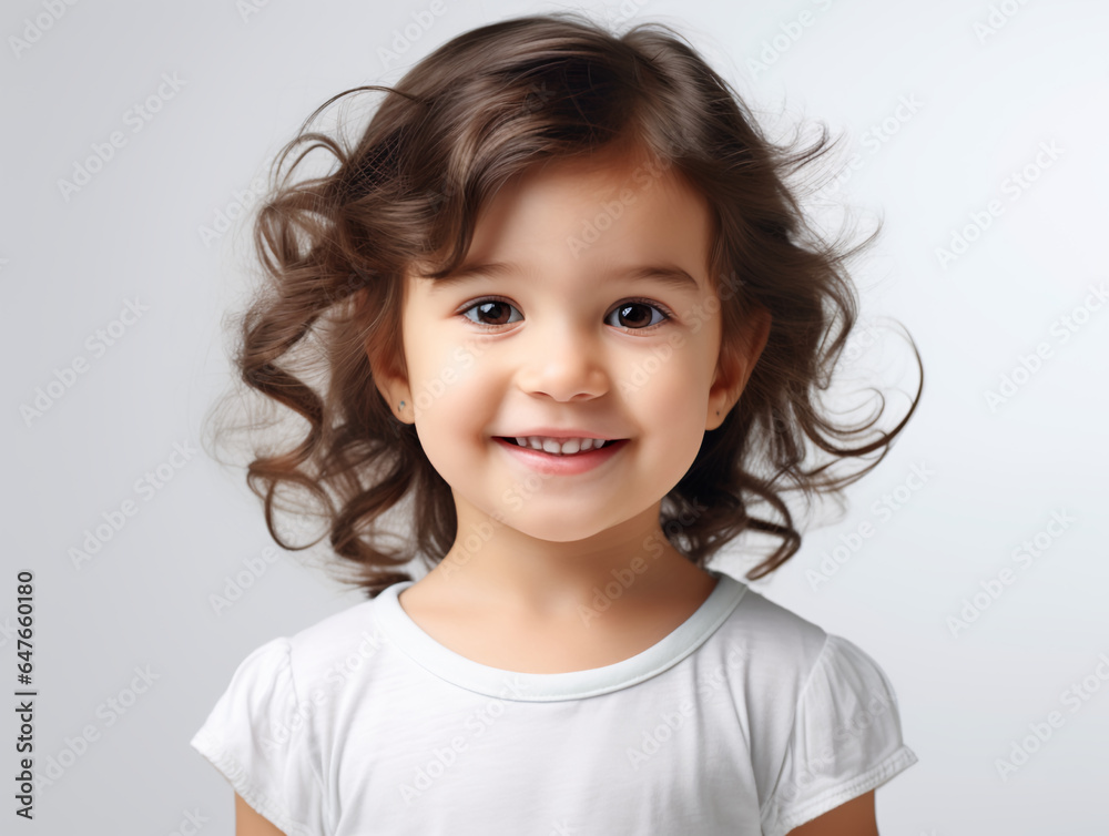 A close-up photo portrait of a smiling little girl, Generative AI A close-up photo portrait of a smiling little girl, Generative AI
