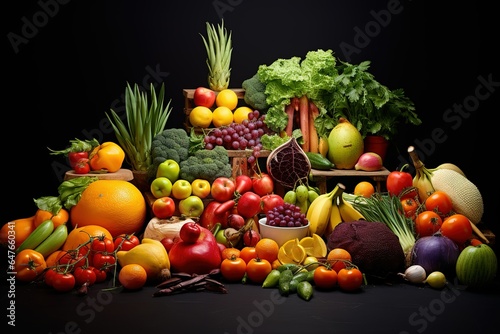 Vegetables on a black background.