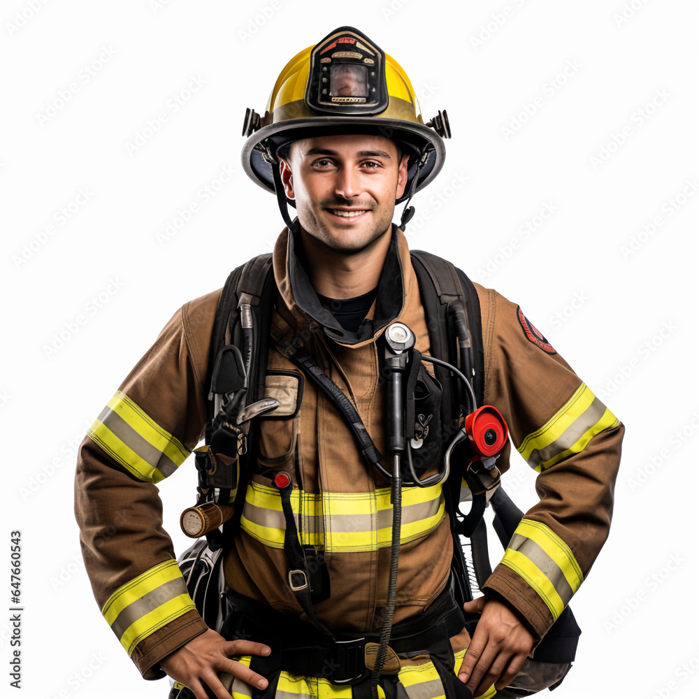 A close-up photo portrait of a firefighter. Generative AI