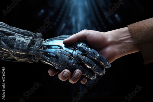 Closeup Shake hand with high technology and earth background