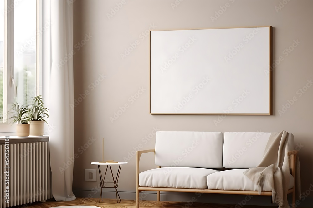 Frame mockup in contemporary minimalist beige room interior, 3d render, Generative AI Frame mockup in contemporary minimalist beige room interior, 3d render, Generative AI