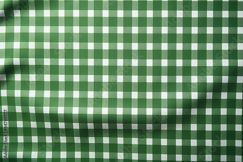 A green checkered table cloth shot . 