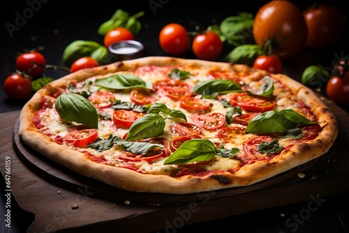 Delicious pizza with tangy tomato and fresh basil. Generative AI