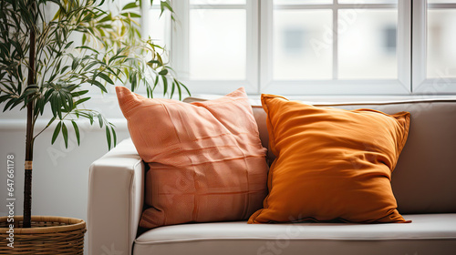 French Country Living Room Detail with White and Terra Cotta Pillows