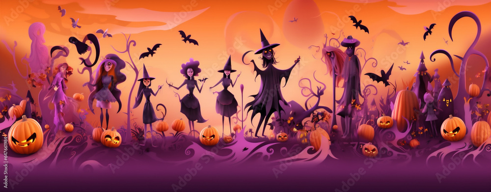 autumn evil night party horror background carnival halloween black witch holiday. Generative AI.
