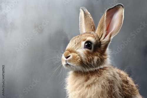 Bunny profile in studio on light grey background © Denis