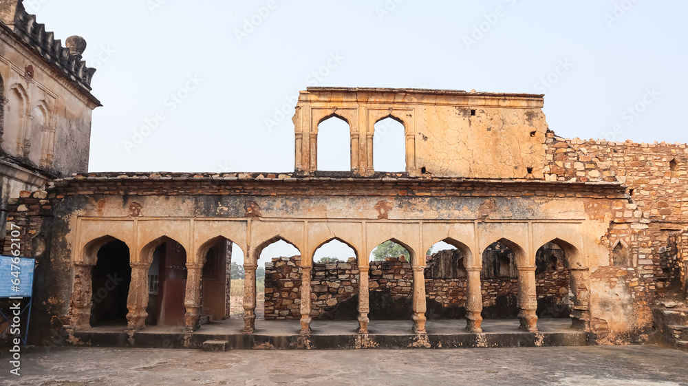 Ruin Views of Aman Singh Palace of Kalinjar Fort, 13th Century Fort, Kalinjar, Uttar Pradesh, India.