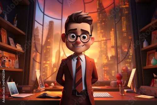 Financial analyst, 3d cartoon, simple background, generative AI