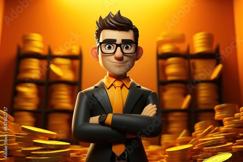 Banker , 3d cartoon, simple background, generative AI