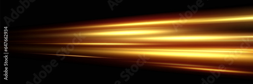 Golden glowing swirl. The effect of moving at the speed of light. Easy trail. Shiny wavy path. Vector.Neon light.	
