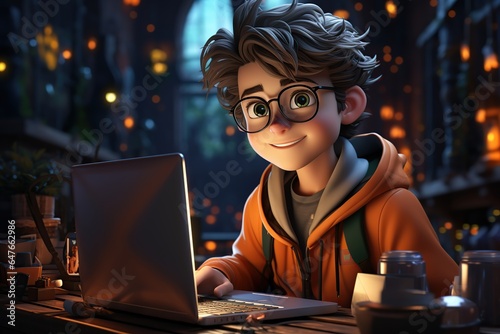 Computer programmer, 3d cartoon, simple background, generative AI