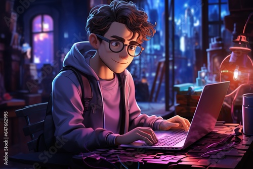 Computer programmer, 3d cartoon, simple background, generative AI