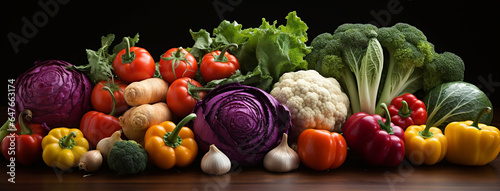 Wide horizontal banner of fresh vegetable photos in white background