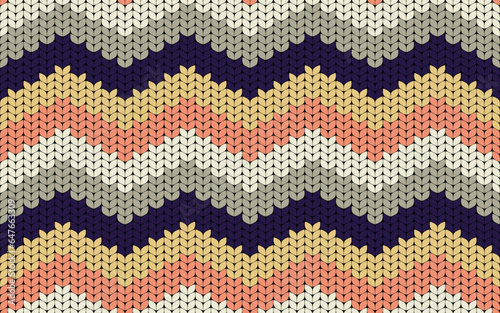 Seamless knit pattern, zigzag knitting fabric pattern background in warm winter color.