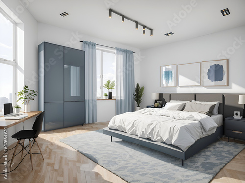 Design interior of contemporary room with comfortable bed © adynue