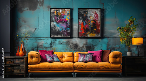 Modern Loft Living Room with Vibrant Sofa © Fatih