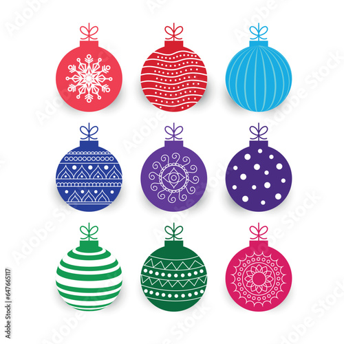  Colourful Christmas Balls Set with white background