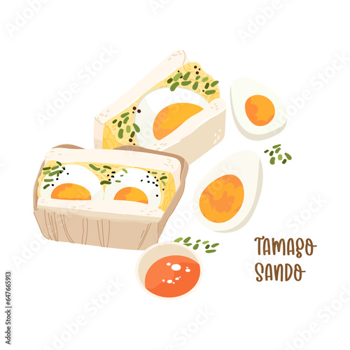 Japanese Egg Sandwich Tamago Sando vector isolated on white background. Asia food breakfast illustration