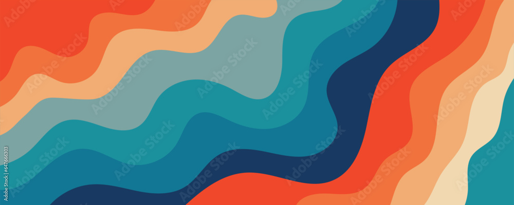Abstract Background Of Psychedelic Groovy Wavy Line Design In 1970s Hippie Retro Style Vector