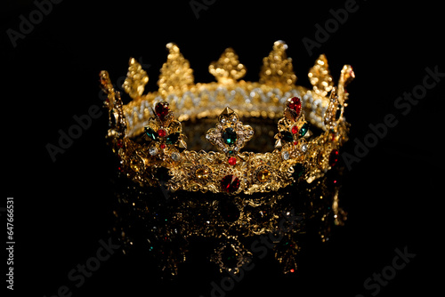 Beautiful golden crown on black background fantasy item 