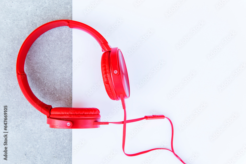 Red Headphones isolated on white background, clipping path included for easy editing. close-up