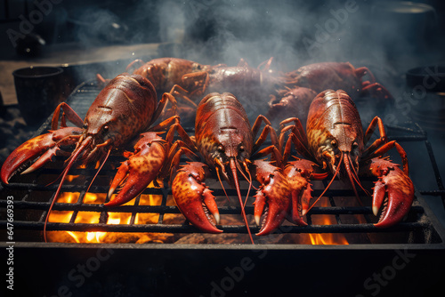 Lobsters on a grill