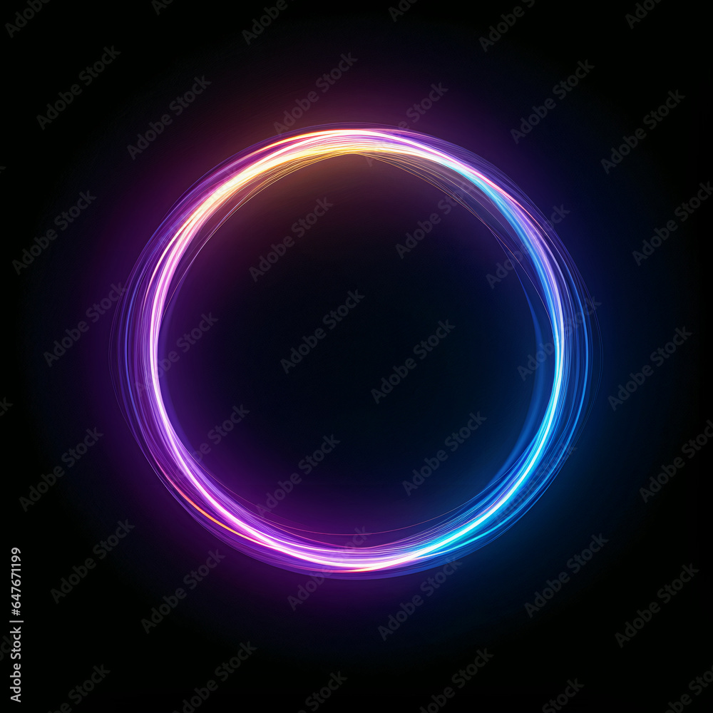 Concept of a black hole or portal of brightly glowing colorful iridescent thin circle of light on a black background Concept of a black hole or portal of brightly glowing colorful iridescent thin circle of light on a black background