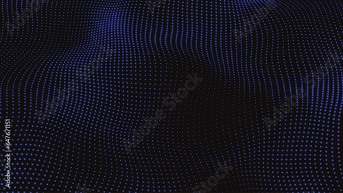 Blue digital dots form wave and black abstract background. Futuristic, Modern, Digital, Abstract and technology dots wave background. Dot pattern with halftone effect. Half tone fade background. 3d il