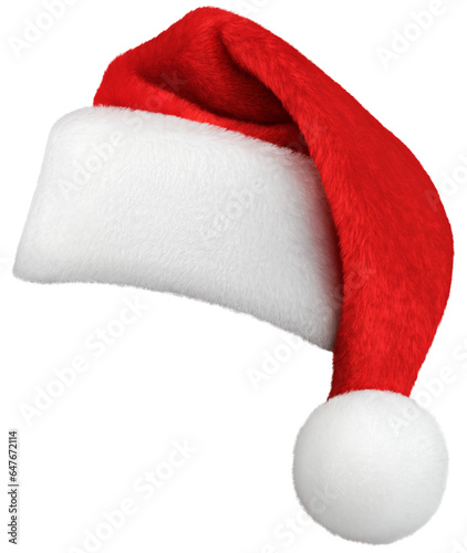 Santa Claus red hat or Christmas red cap isolated on transparent background. High quality mask edges
