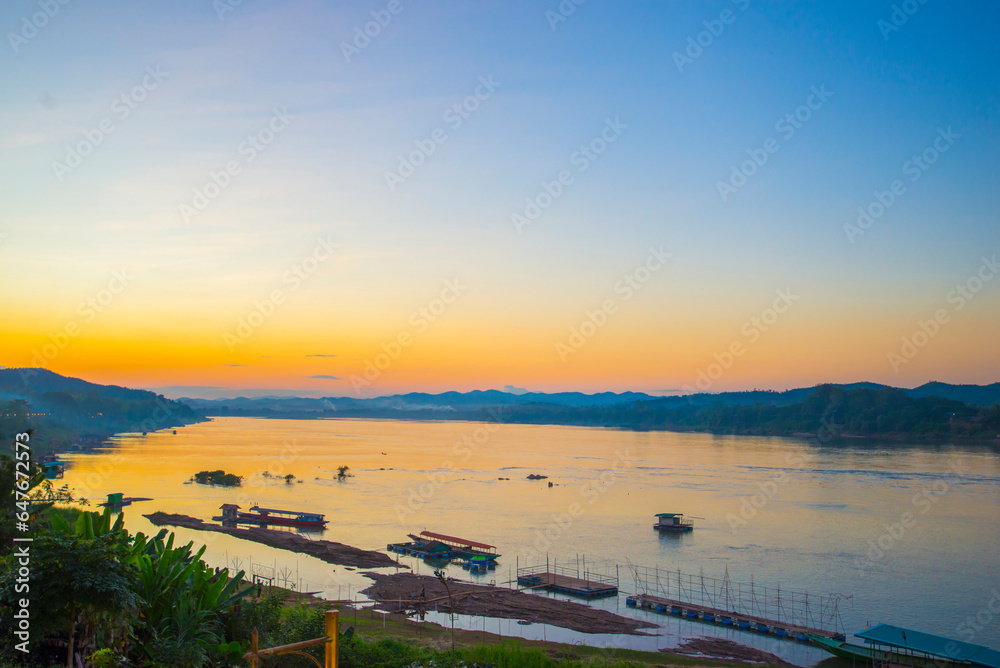 Scenery around the Mekong River during the early morning hours