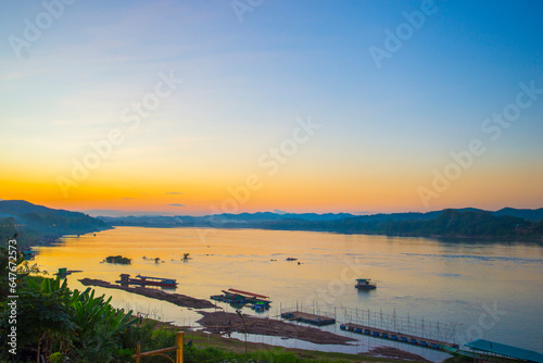 Scenery around the Mekong River during the early morning hours