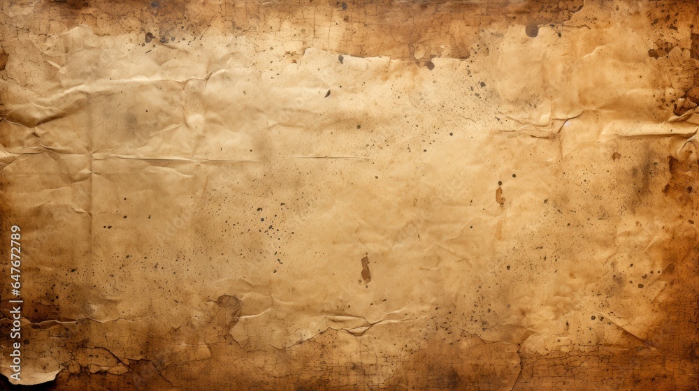 Old parchment paper sheet ancient vintage texture background with cracked edges Generative AI Illustration - obrazy, fototapety, plakaty 