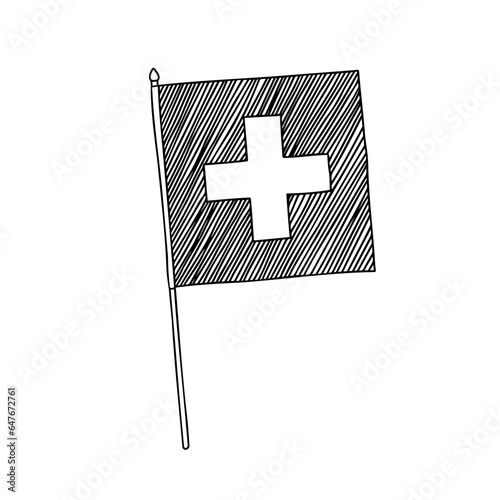 Flag of Switzerland. Vector, black and white hand drawn flag.