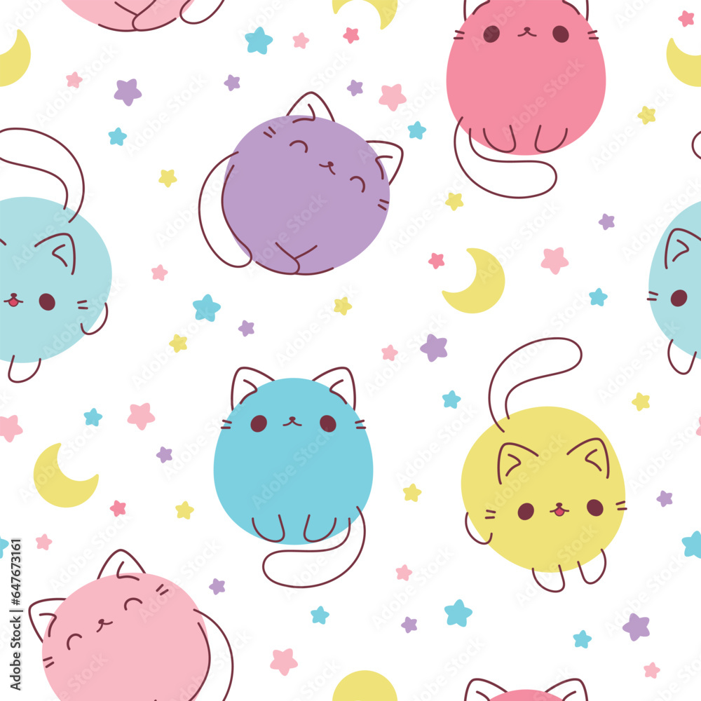 doodle cats pattern. Cute cartoon cat kitten flat characters, vector funny pet animals isolated on white background. doodle cats pattern. Cute cartoon cat kitten flat characters, vector funny pet animals isolated on white background.