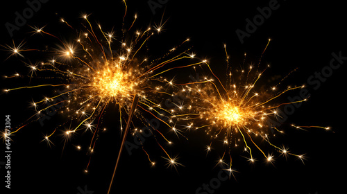 realistic fire work on black isolated background