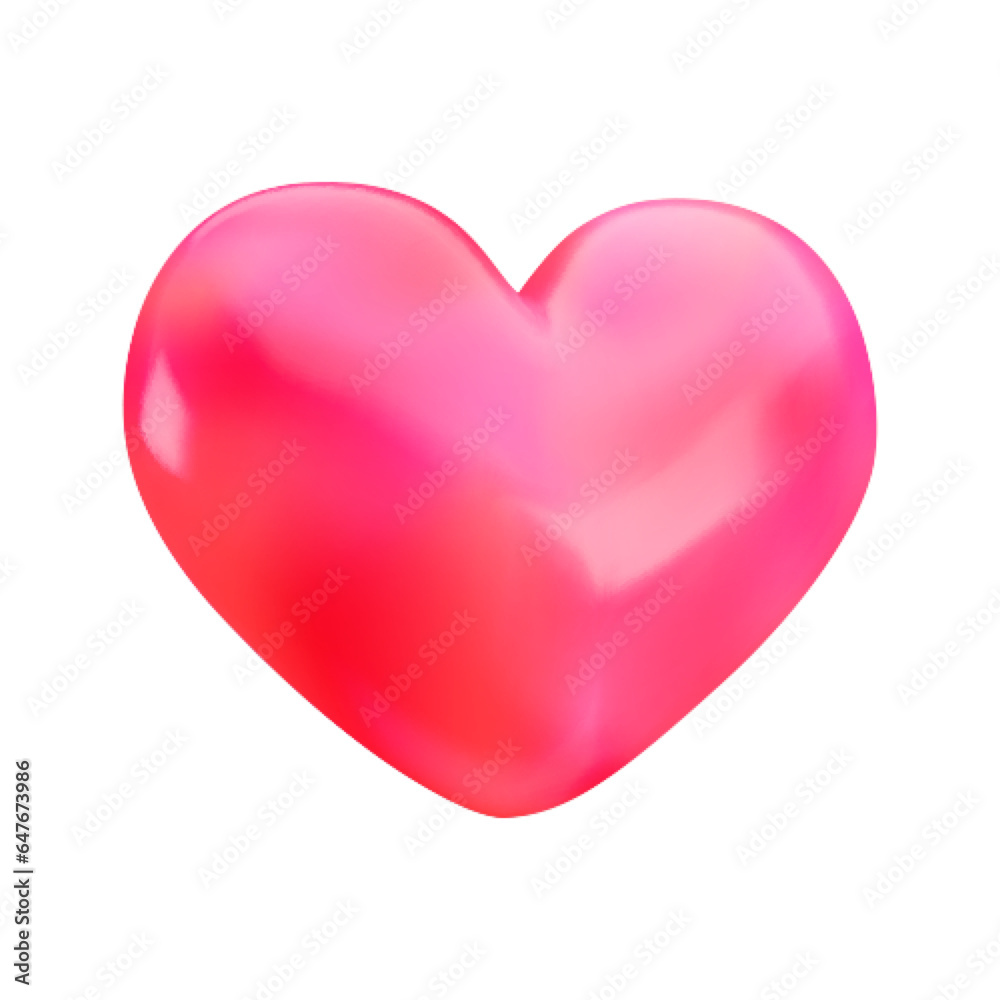 Vector 3d pink heart icon. Cute realistic red heart shape isolated on white background. Minimal 3d render heart illustration for Valentines day, Mothers Day, birthday, wedding decoration.