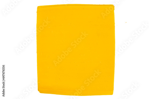 Top view of a square slice of cheddar cheese isolated on a white background